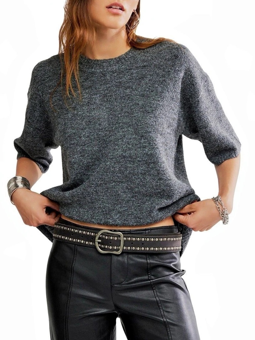 Free People New Medium Margot Oversized Short Sleeve Sweater MSRP $98